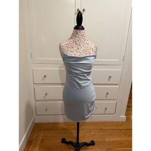 TOPSHOP Light Blue Ruched Bodycon Mini Dress Spaghetti Straps